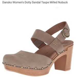 Dansko Dotty Heeled Sandal Taupe Milled Nubuck Studded Accent Sandal 38 (7.5-8)